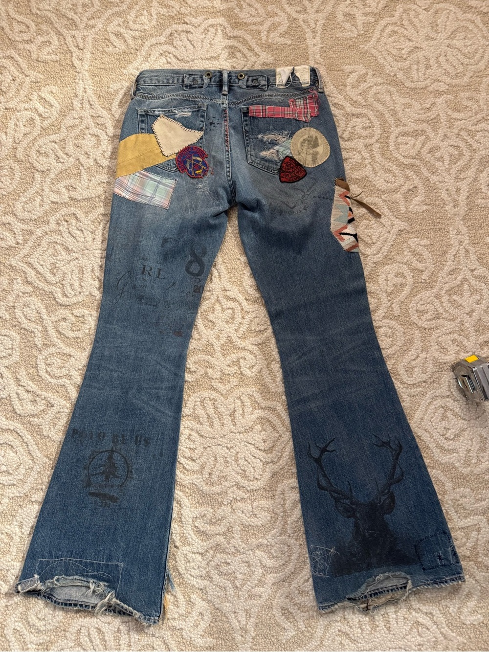 Women’s Distressed Patchwork Blue Jeans - Picture 2 of 11
